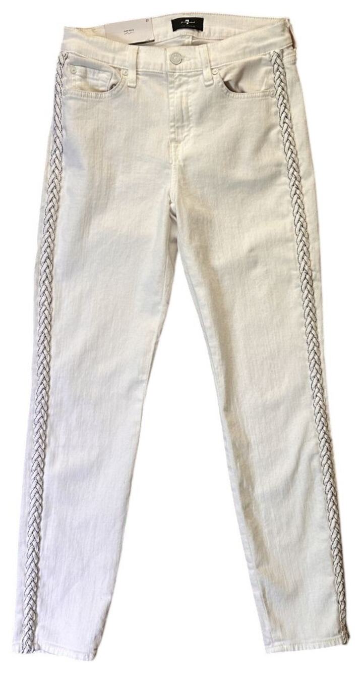 NWT 7 For All Mankind Braided Seam The Ankle Skinny White Jeans 27X27